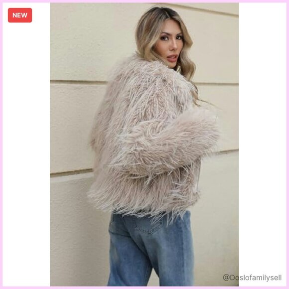Shaggy Faux Fur Jacket Cropped Style Plush Outerwear Winter Fall Fashion - Picture 4 of 7